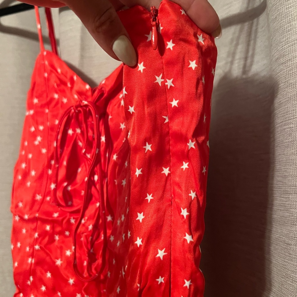 Zara Lace Up Red And White Star One Piece
